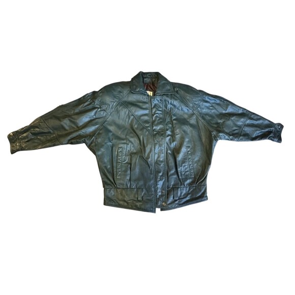 Vintage 80s Pelle Cuir Green Pine Leather Crop Jacket Sz S Small - Picture 9 of 15